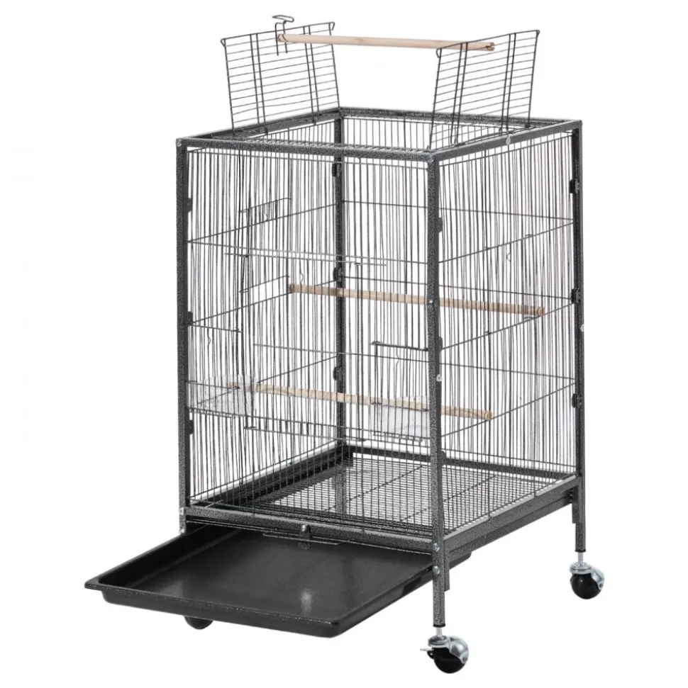 VEVOR Bird Cage, 18 x 18 x 30 inch, Open Flat Top, Wrought Iron Bird Flight Cage with Perches, Slide-Out Tray and Plastic Feeders, Casters, for Parrot, Blue Tit, Cockatiel, Canary, Budgerigar, Conure