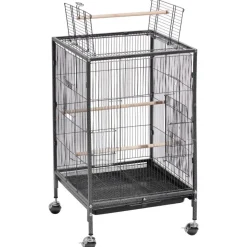 VEVOR Bird Cage, 18 x 18 x 30 inch, Open Flat Top, Wrought Iron Bird Flight Cage with Perches, Slide-Out Tray and Plastic Feeders, Casters, for Parrot, Blue Tit, Cockatiel, Canary, Budgerigar, Conure