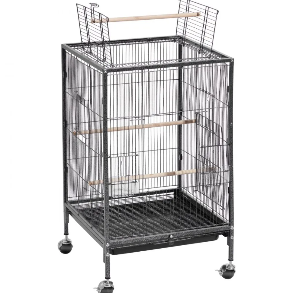 VEVOR Bird Cage, 18 x 18 x 30 inch, Open Flat Top, Wrought Iron Bird Flight Cage with Perches, Slide-Out Tray and Plastic Feeders, Casters, for Parrot, Blue Tit, Cockatiel, Canary, Budgerigar, Conure