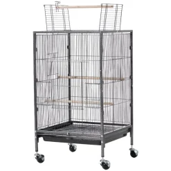 VEVOR Bird Cage, 18 x 18 x 30 inch, Open Flat Top, Wrought Iron Bird Flight Cage with Perches, Slide-Out Tray and Plastic Feeders, Casters, for Parrot, Blue Tit, Cockatiel, Canary, Budgerigar, Conure