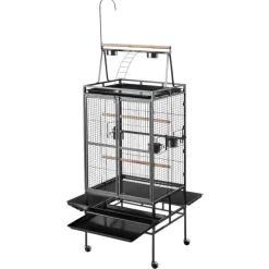 VEVOR Bird Cage, 32.7 x 31.1 x 82.7 inch, Open Flat Top, Wrought Iron Bird Flight Cage with Perches, Slide-Out Tray, Plastic Feeders, for Cockatiel, Monk Parakeet, Amazon Parrot, African Grey Parrot