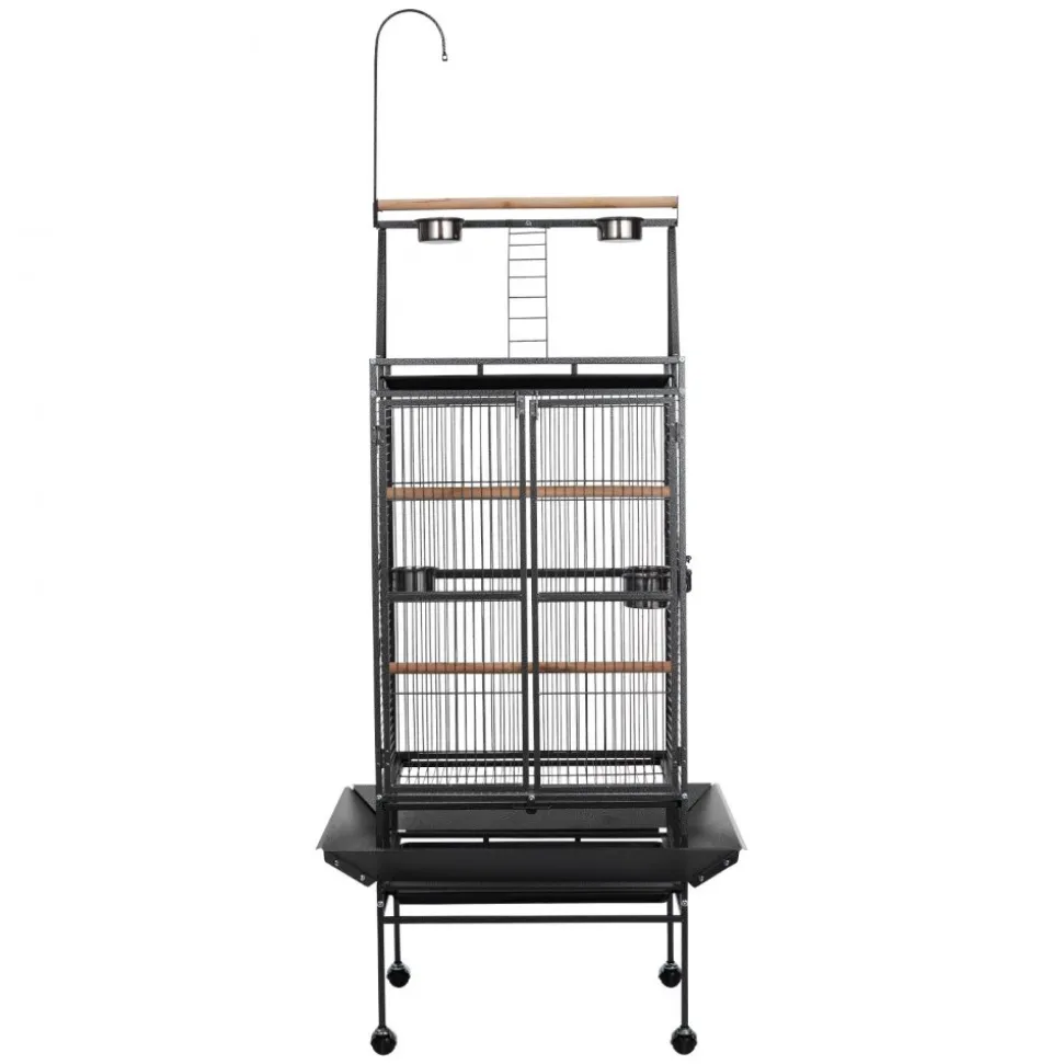 VEVOR Bird Cage, 32.7 x 31.1 x 82.7 inch, Open Flat Top, Wrought Iron Bird Flight Cage with Perches, Slide-Out Tray, Plastic Feeders, for Cockatiel, Monk Parakeet, Amazon Parrot, African Grey Parrot