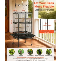VEVOR Bird Cage, 32.7 x 31.1 x 82.7 inch, Open Flat Top, Wrought Iron Bird Flight Cage with Perches, Slide-Out Tray, Plastic Feeders, for Cockatiel, Monk Parakeet, Amazon Parrot, African Grey Parrot