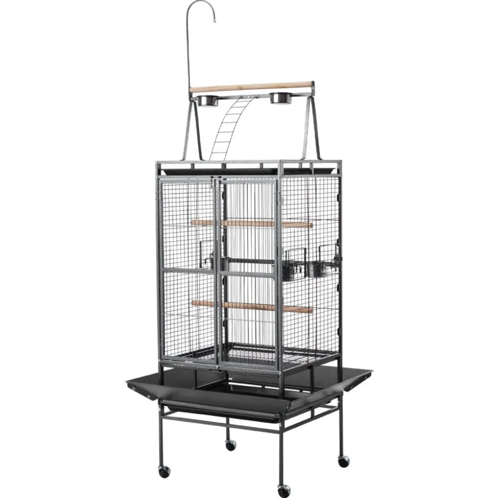 VEVOR Bird Cage, 32.7 x 31.1 x 82.7 inch, Open Flat Top, Wrought Iron Bird Flight Cage with Perches, Slide-Out Tray, Plastic Feeders, for Cockatiel, Monk Parakeet, Amazon Parrot, African Grey Parrot
