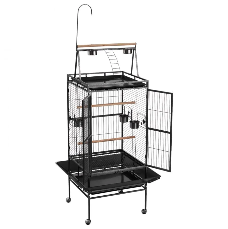 VEVOR Bird Cage, 32.7 x 31.1 x 82.7 inch, Open Flat Top, Wrought Iron Bird Flight Cage with Perches, Slide-Out Tray, Plastic Feeders, for Cockatiel, Monk Parakeet, Amazon Parrot, African Grey Parrot