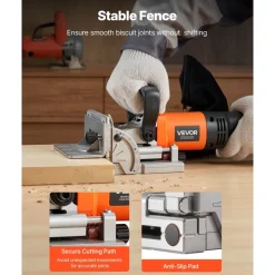 VEVOR Biscuit Plate Joiner, 5.9A, Plate Joiner Tool Kit with 11,600 RPM 760W Motor, 45-Degree Locating Notch, Carbide Tipped Blade, Wood Biscuits, Dust Bag, Adjustable Angle & Depth, for Woodworking