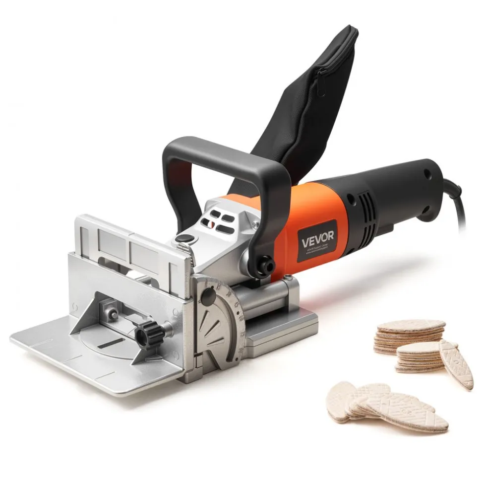 VEVOR Biscuit Plate Joiner, 5.9A, Plate Joiner Tool Kit with 11,600 RPM 760W Motor, 45-Degree Locating Notch, Carbide Tipped Blade, Wood Biscuits, Dust Bag, Adjustable Angle & Depth, for Woodworking