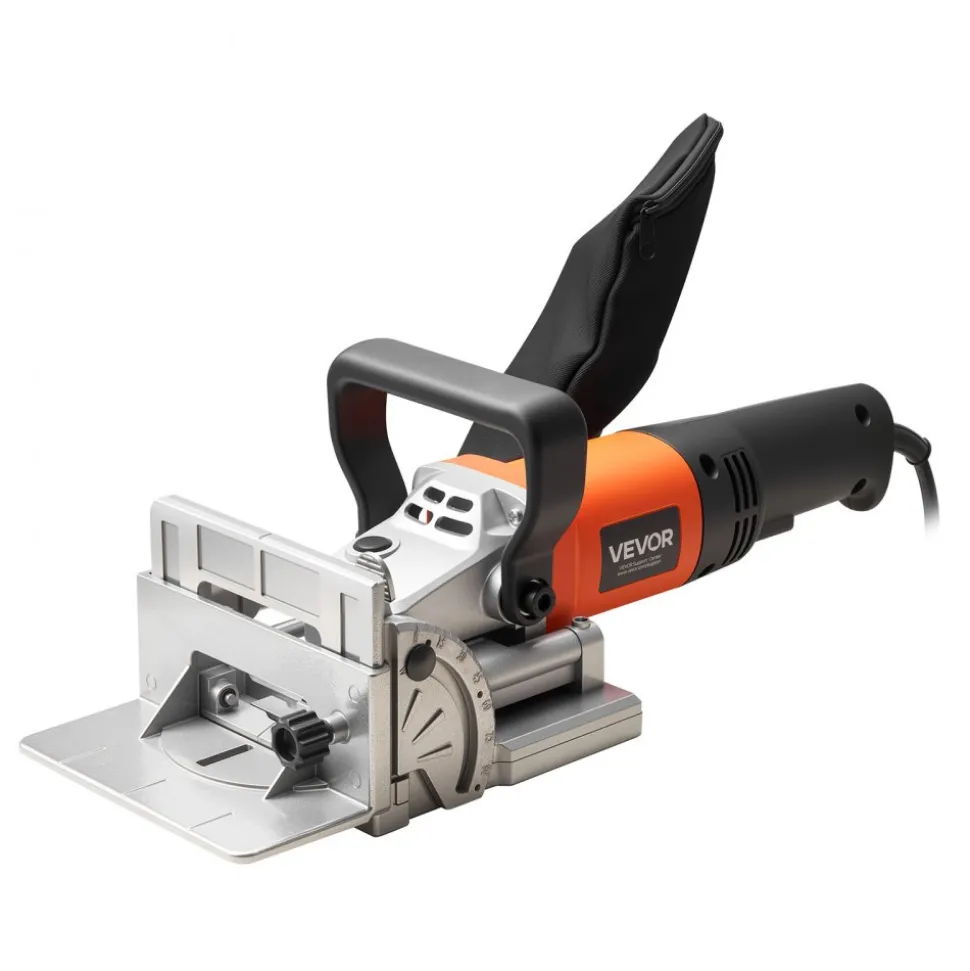 VEVOR Biscuit Plate Joiner, 5.9A, Plate Joiner Tool Kit with 11,600 RPM 760W Motor, 45-Degree Locating Notch, Carbide Tipped Blade, Wood Biscuits, Dust Bag, Adjustable Angle & Depth, for Woodworking