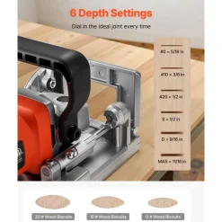 VEVOR Biscuit Plate Joiner, 5.9A, Plate Joiner Tool Kit with 11,600 RPM 760W Motor, 45-Degree Locating Notch, Carbide Tipped Blade, Wood Biscuits, Dust Bag, Adjustable Angle & Depth, for Woodworking