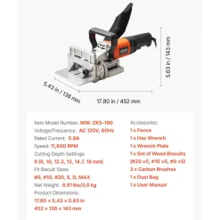 VEVOR Biscuit Plate Joiner, 5.9A, Plate Joiner Tool Kit with 11,600 RPM 760W Motor, 45-Degree Locating Notch, Carbide Tipped Blade, Wood Biscuits, Dust Bag, Adjustable Angle & Depth, for Woodworking