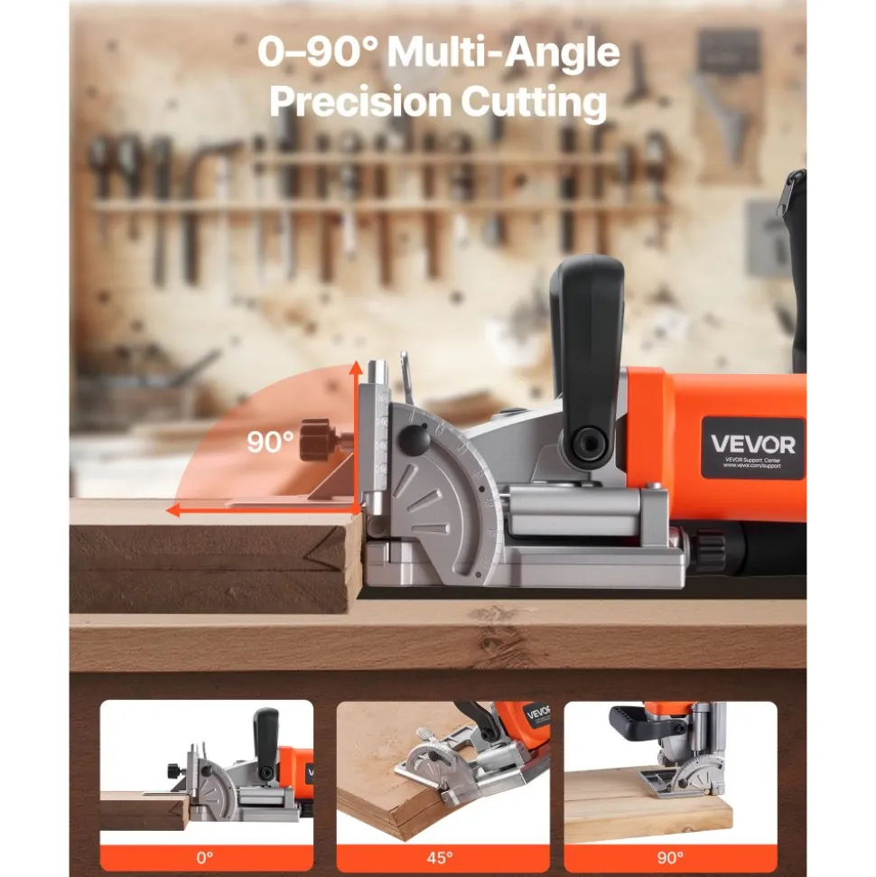 VEVOR Biscuit Plate Joiner, 5.9A, Plate Joiner Tool Kit with 11,600 RPM 760W Motor, 45-Degree Locating Notch, Carbide Tipped Blade, Wood Biscuits, Dust Bag, Adjustable Angle & Depth, for Woodworking