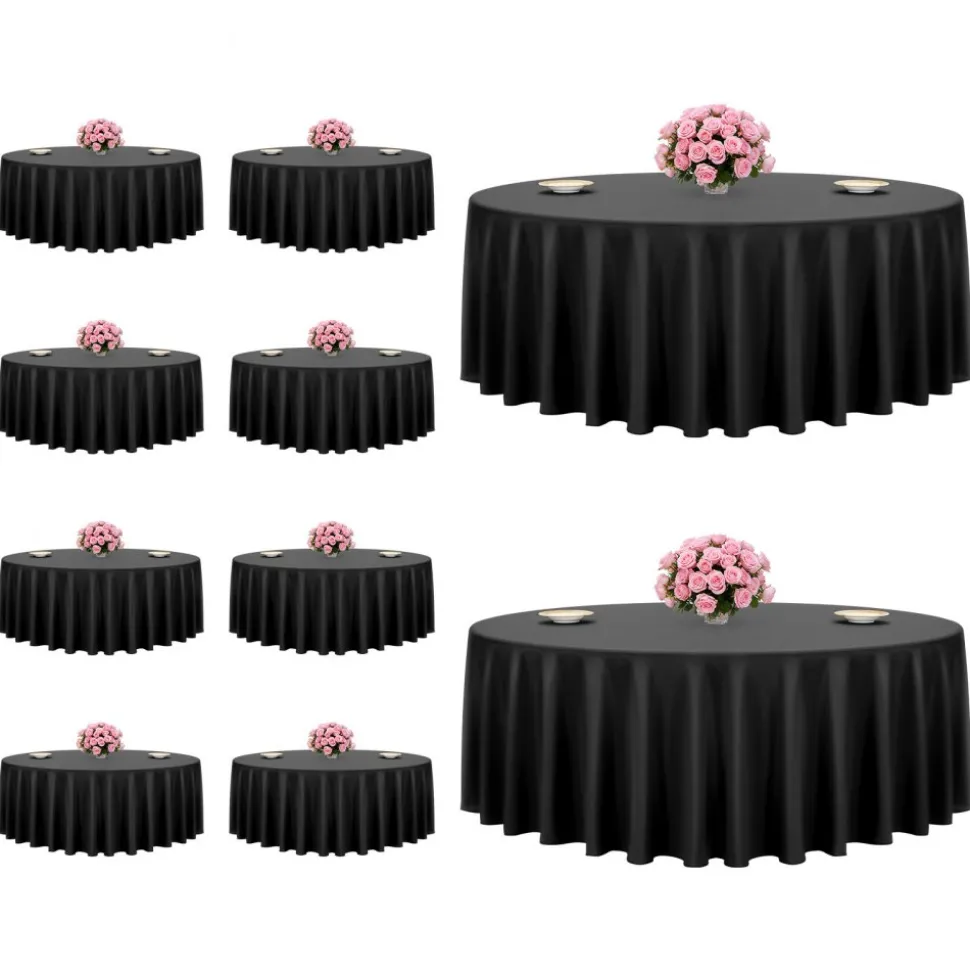 VEVOR Black Round Tablecloths 10 Pack, 120 Inches in Diameter, Stain- & Wrinkle- Resistant, Machine Washable Table Clothes, Polyester Fabric Table Covers for Wedding, Party, Banquet, Formal Events