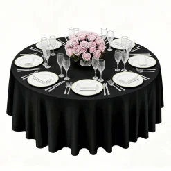 VEVOR Black Round Tablecloths 10 Pack, 120 Inches in Diameter, Stain- & Wrinkle- Resistant, Machine Washable Table Clothes, Polyester Fabric Table Covers for Wedding, Party, Banquet, Formal Events