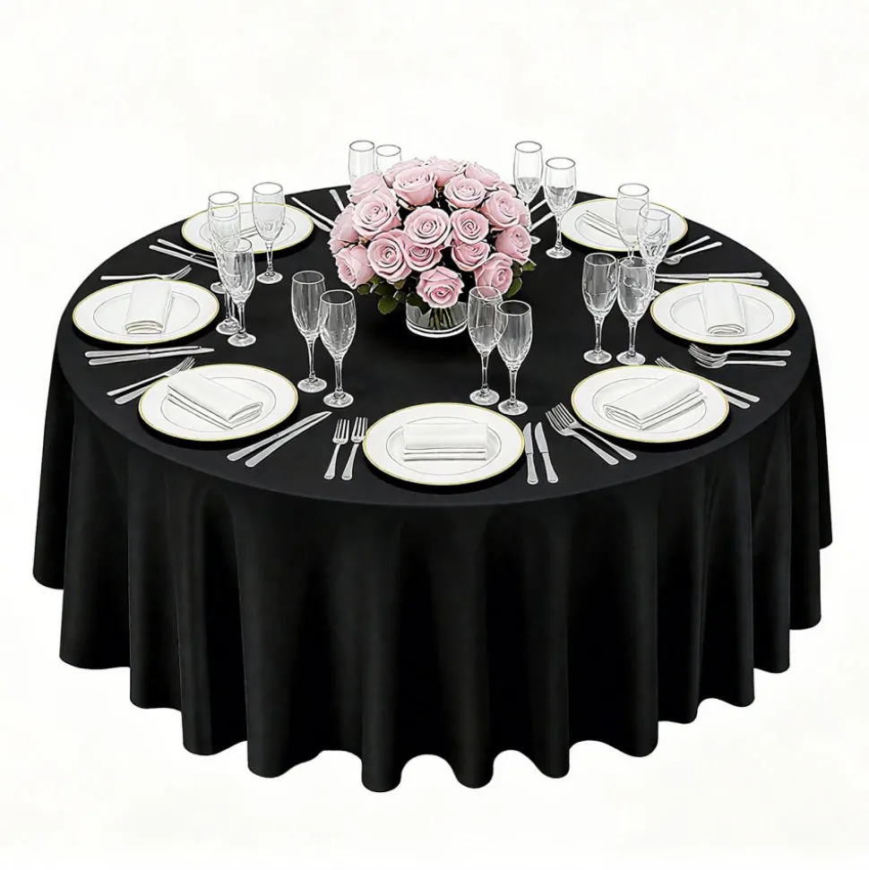VEVOR Black Round Tablecloths 10 Pack, 120 Inches in Diameter, Stain- & Wrinkle- Resistant, Machine Washable Table Clothes, Polyester Fabric Table Covers for Wedding, Party, Banquet, Formal Events
