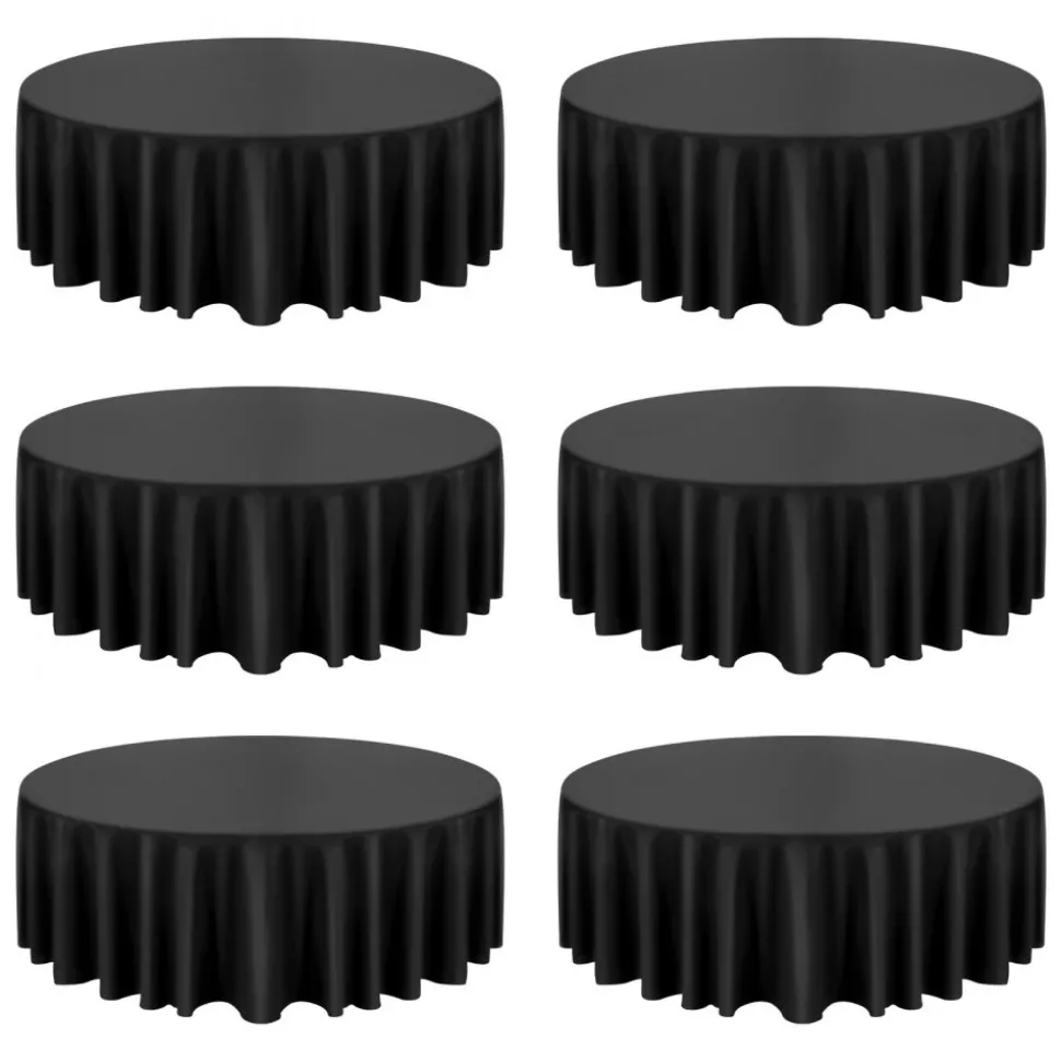 VEVOR Black Round Tablecloths 6 Pack, 120 Inches in Diameter, Stain- & Wrinkle- Resistant, Machine Washable Table Clothes, Polyester Fabric Table Covers for Wedding, Party, Banquet, Formal Events