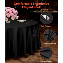 VEVOR Black Round Tablecloths 6 Pack, 120 Inches in Diameter, Stain- & Wrinkle- Resistant, Machine Washable Table Clothes, Polyester Fabric Table Covers for Wedding, Party, Banquet, Formal Events