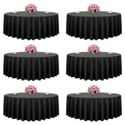VEVOR Black Round Tablecloths 6 Pack, 120 Inches in Diameter, Stain- & Wrinkle- Resistant, Machine Washable Table Clothes, Polyester Fabric Table Covers for Wedding, Party, Banquet, Formal Events