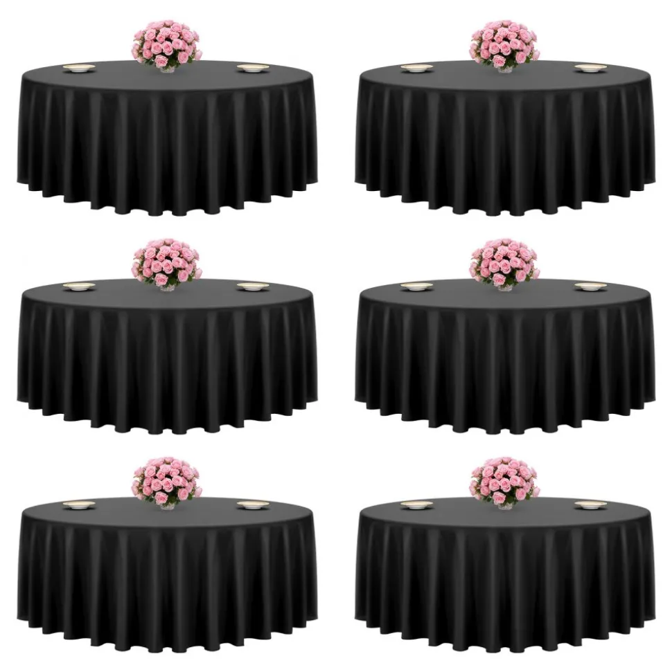 VEVOR Black Round Tablecloths 6 Pack, 120 Inches in Diameter, Stain- & Wrinkle- Resistant, Machine Washable Table Clothes, Polyester Fabric Table Covers for Wedding, Party, Banquet, Formal Events
