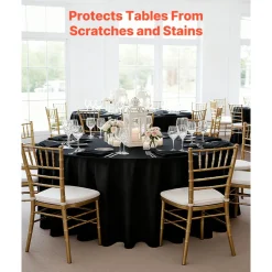 VEVOR Black Round Tablecloths 6 Pack, 120 Inches in Diameter, Stain- & Wrinkle- Resistant, Machine Washable Table Clothes, Polyester Fabric Table Covers for Wedding, Party, Banquet, Formal Events