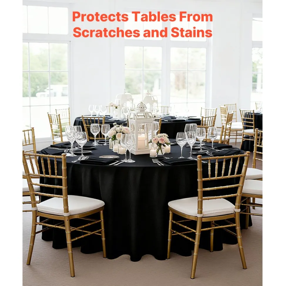 VEVOR Black Round Tablecloths 6 Pack, 120 Inches in Diameter, Stain- & Wrinkle- Resistant, Machine Washable Table Clothes, Polyester Fabric Table Covers for Wedding, Party, Banquet, Formal Events