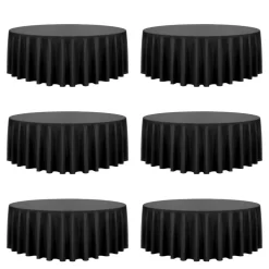 VEVOR Black Round Tablecloths 6 Pack, 120 Inches in Diameter, Stain- & Wrinkle- Resistant, Machine Washable Table Clothes, Polyester Fabric Table Covers for Wedding, Party, Banquet, Formal Events