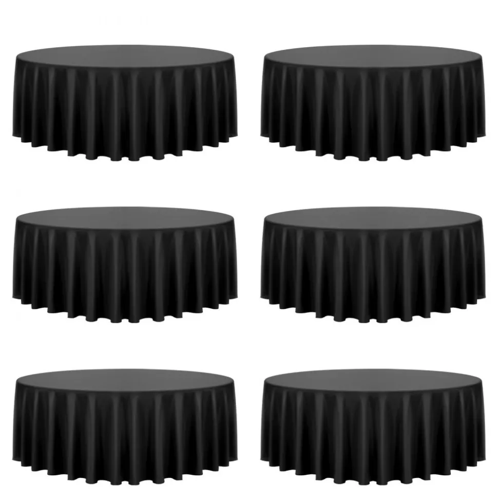 VEVOR Black Round Tablecloths 6 Pack, 120 Inches in Diameter, Stain- & Wrinkle- Resistant, Machine Washable Table Clothes, Polyester Fabric Table Covers for Wedding, Party, Banquet, Formal Events
