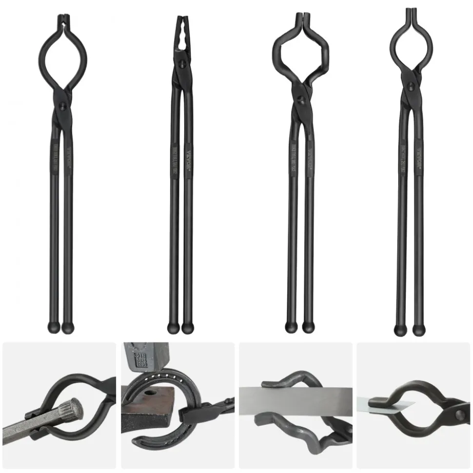 VEVOR Blacksmith Tongs, 18” 4 PCS, V-Bit Bolt Tongs, Wolf Jaw Tongs, Z V-Bit Tongs and Gripping Tongs, Carbon Steel Forge Tongs with A3 Steel Rivets, for Beginner and Seasoned Blacksmiths, Bladesmiths