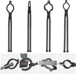 VEVOR Blacksmith Tongs, 18” 4 PCS, V-Bit Bolt Tongs, Wolf Jaw Tongs, Z V-Bit Tongs and Gripping Tongs, Carbon Steel Forge Tongs with A3 Steel Rivets, for Beginner and Seasoned Blacksmiths, Bladesmiths