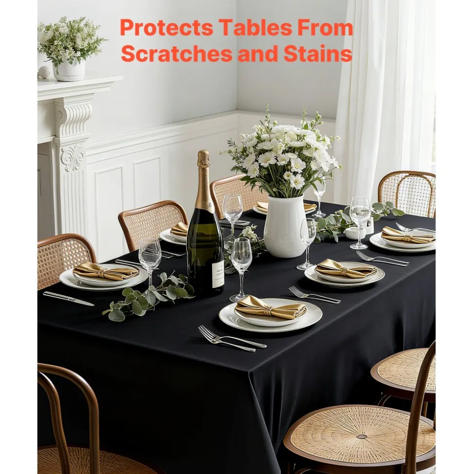 VEVOR Black Tablecloths for Rectangle Tables, 6 Pack, 70 x 120 Inches, Reusable and Machine Washable Table Clothes, Wrinkle-Resistant Polyester Fabric Table Covers for Wedding, Party, Banquet
