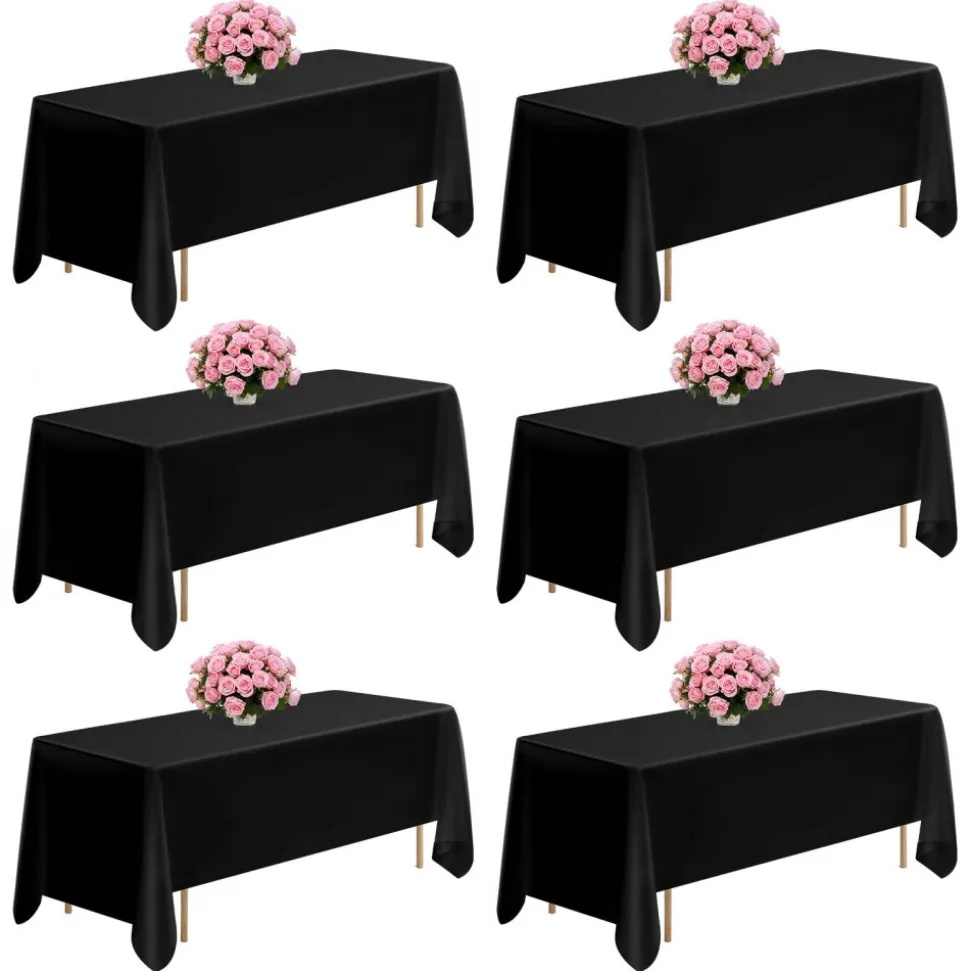 VEVOR Black Tablecloths for Rectangle Tables, 6 Pack, 70 x 120 Inches, Reusable and Machine Washable Table Clothes, Wrinkle-Resistant Polyester Fabric Table Covers for Wedding, Party, Banquet