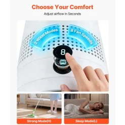 VEVOR Bladeless Tower Fan, 80° Oscillating Standing Fan, 8 Speeds & 9-Hour Timer, 15.42 ft High Velocity Floor Air Circulator, Powerful Airflow with Remote for Bedroom, Living Room, Home, Office,White
