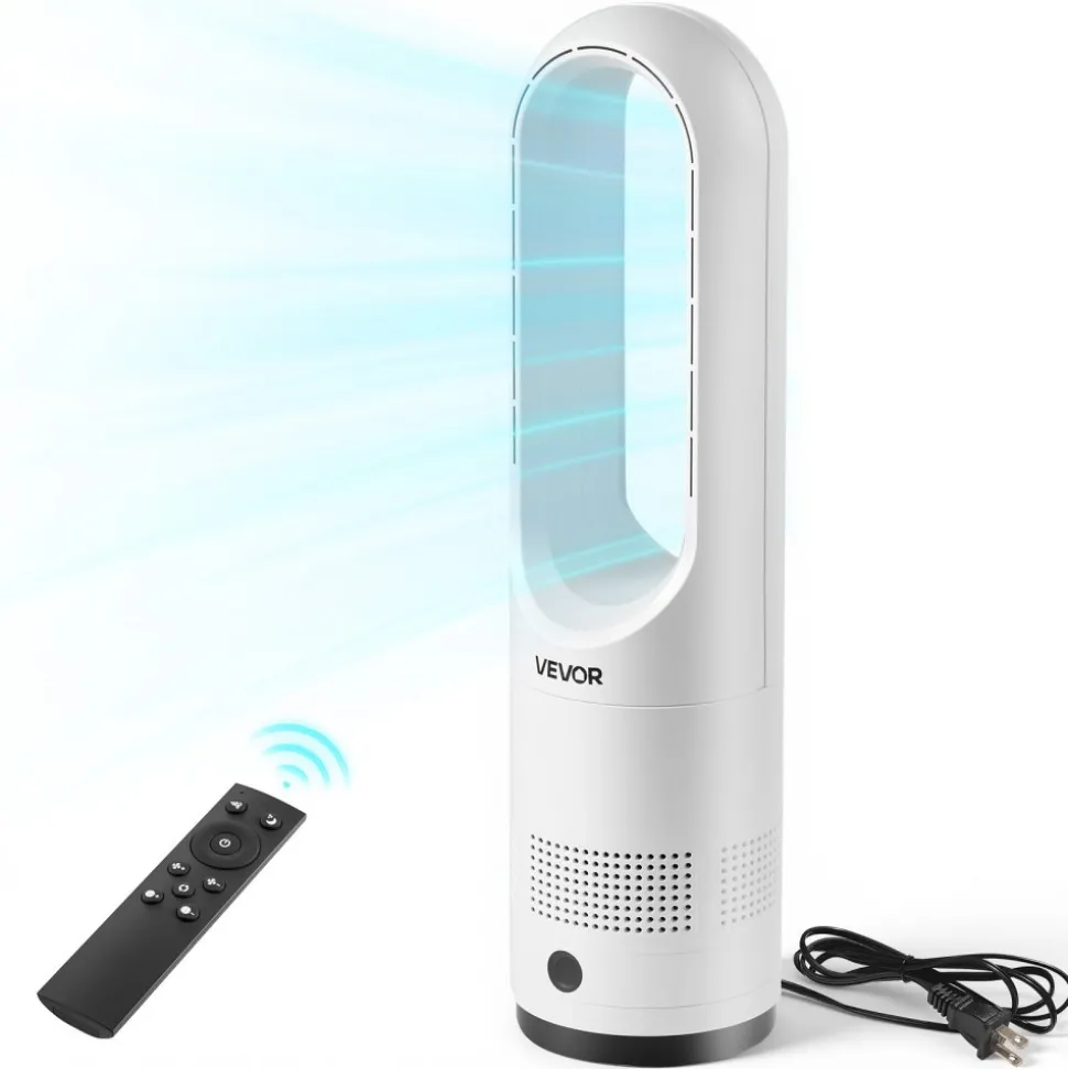 VEVOR Bladeless Tower Fan, 80° Oscillating Standing Fan, 8 Speeds & 9-Hour Timer, 15.42 ft High Velocity Floor Air Circulator, Powerful Airflow with Remote for Bedroom, Living Room, Home, Office,White