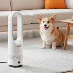 VEVOR Bladeless Tower Fan, 80° Oscillating Standing Fan, 8 Speeds & 9-Hour Timer, 15.42 ft High Velocity Floor Air Circulator, Powerful Airflow with Remote for Bedroom, Living Room, Home, Office,White