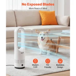 VEVOR Bladeless Tower Fan, 80° Oscillating Standing Fan, 8 Speeds & 9-Hour Timer, 15.42 ft High Velocity Floor Air Circulator, Powerful Airflow with Remote for Bedroom, Living Room, Home, Office,White