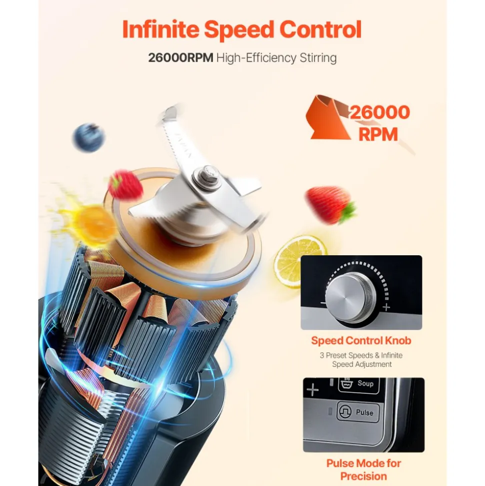 VEVOR Blender for Smoothies, 85 oz 1400W, Professional Blender with Powerful Motor, Multi-Functional Food Processing Blender with Noise Cover for Smoothie/Milkshake/Juice, Fits for Kitchen
