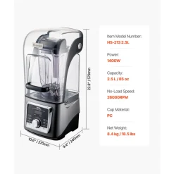 VEVOR Blender for Smoothies, 85 oz 1400W, Professional Blender with Powerful Motor, Multi-Functional Food Processing Blender with Noise Cover for Smoothie/Milkshake/Juice, Fits for Kitchen
