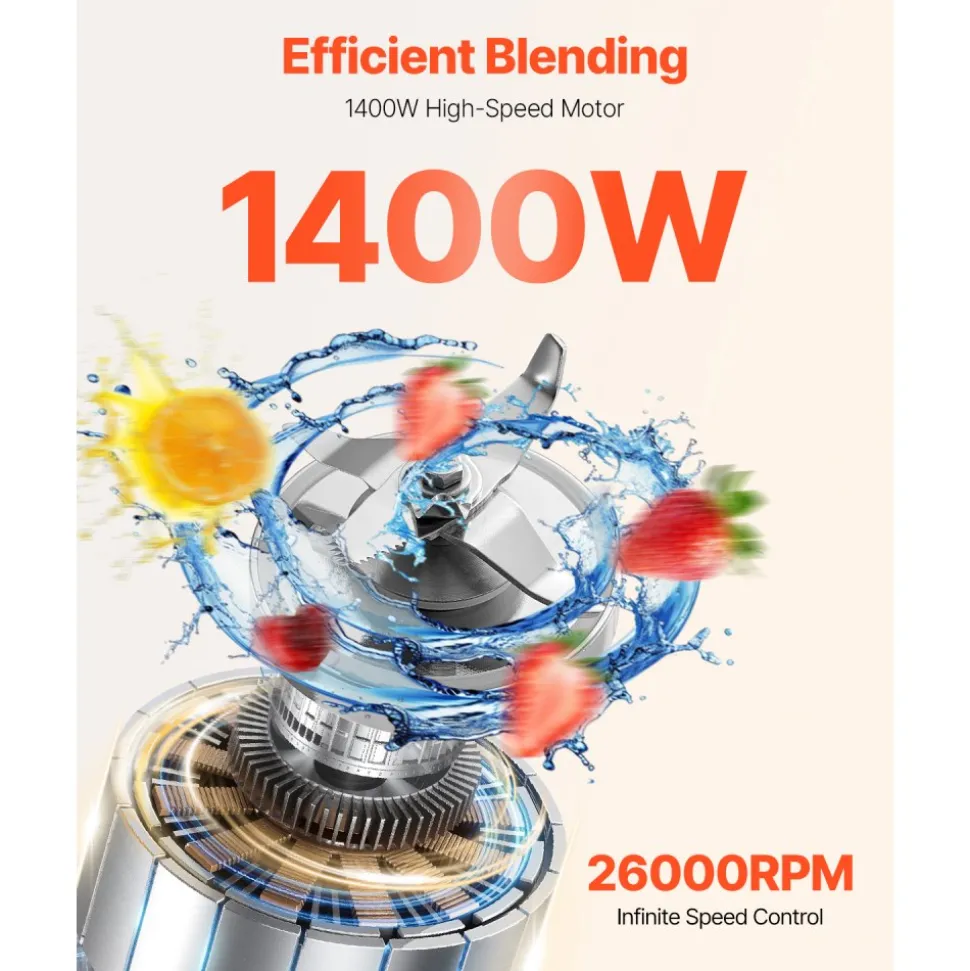 VEVOR Blender for Smoothies, 61 oz 1400W, Professional Blender with Powerful Motor, Multi-Functional Food Processing Blender for Smoothie/Milkshake/Juice, Fits for Kitchen