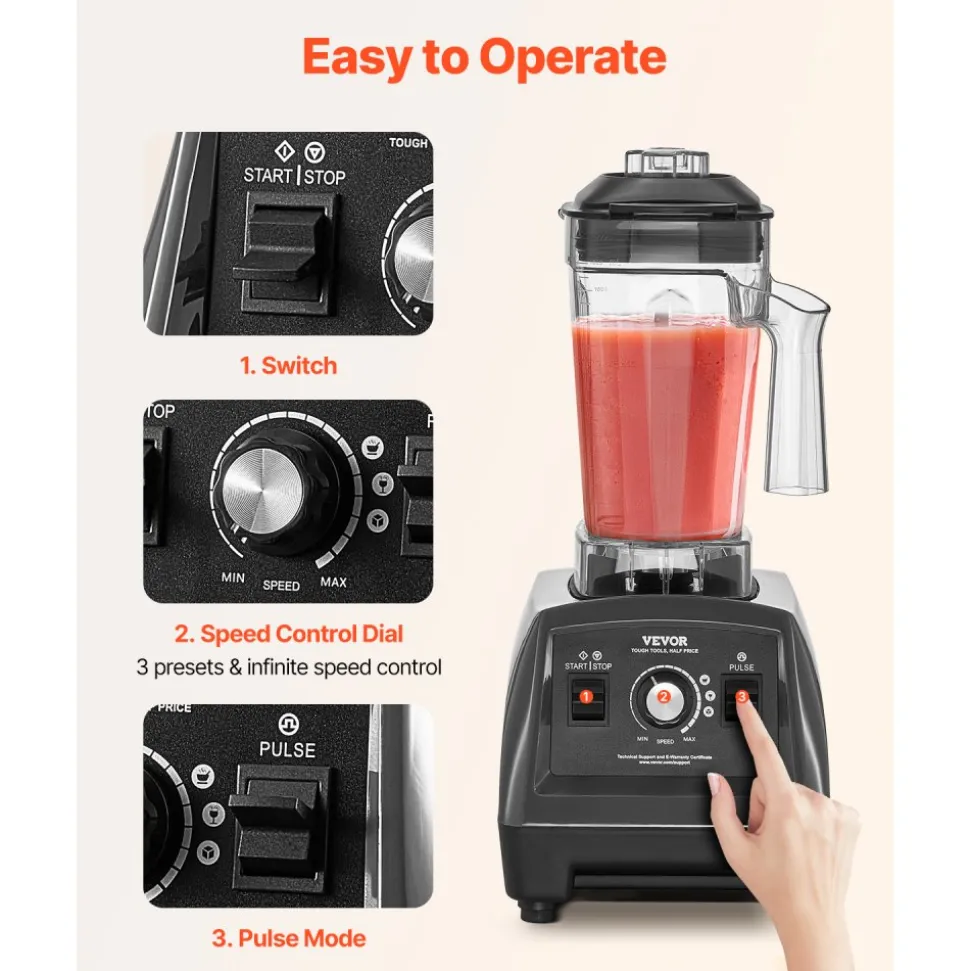 VEVOR Blender for Smoothies, 85 oz 1400W, Professional Blender with Powerful Motor, Multi-Functional Food Processing Blender with 2 Cups for Smoothie/Milkshake/Juice, Fits for Kitchen