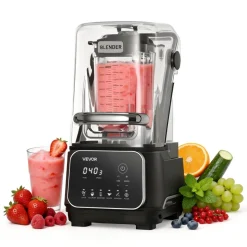 VEVOR Blender, 68 oz Professional Countertop Blenders with Shield, 2200W 26000RPM Kitchen Food Processor Combo, Self-Cleaning, Speed Adjustable, 6 Preset Menu for Smoothies, Ice Crushing, Puree, Black