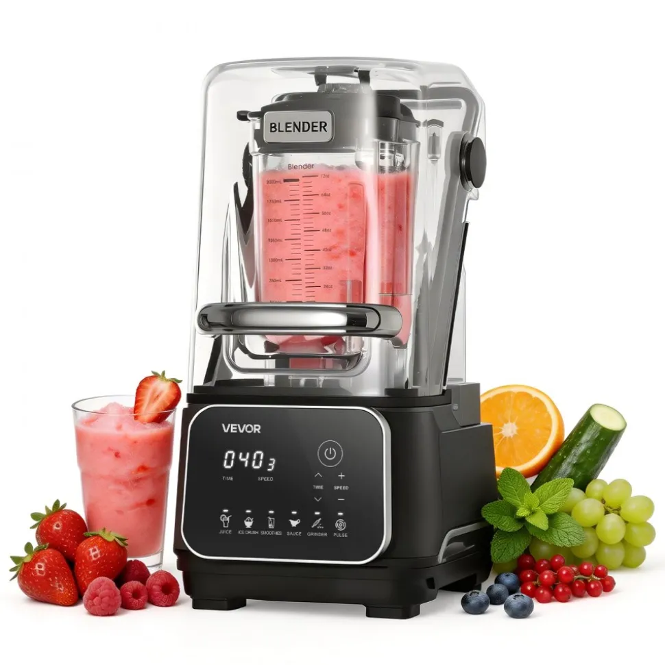 VEVOR Blender, 68 oz Professional Countertop Blenders with Shield, 2200W 26000RPM Kitchen Food Processor Combo, Self-Cleaning, Speed Adjustable, 6 Preset Menu for Smoothies, Ice Crushing, Puree, Black
