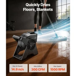 VEVOR Blower Fan, 13 in Portable Utility Floor Fan, 300 CFM, 3 Speeds, Multi-Angle Airflow, Lightweight Portable High Velocity Air Mover, for Drying, Dehumidifying, Carpets, Air Circulation, Cooling