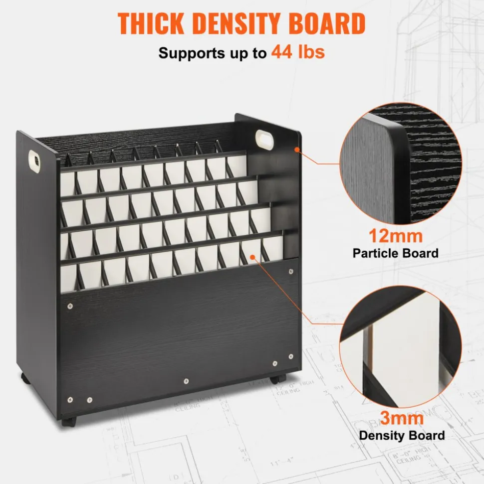 VEVOR Blueprint Storage Rack, 50 Slots Mobile Blueprint Storage Cabinet, Wooden Roll File Organizer Cart for Construction Plan Map Poster Architectural, Blueprint File Holder for Home, Office, School