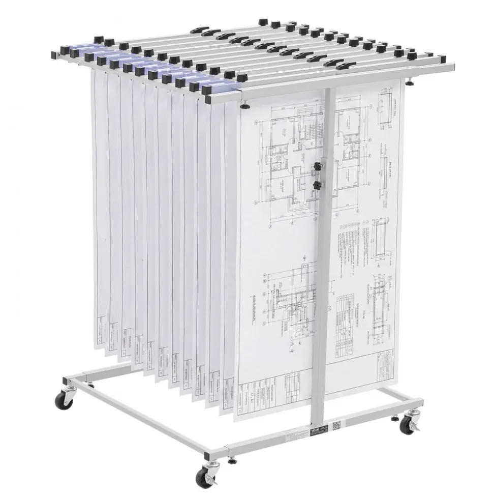 VEVOR Blueprint Storage Rack, Steel, Mobile Adjustable Blueprint Holder, Vertical Drawing Rack with Wheels, File Storage Organizer Stand, for Construction Plans Posters Home Office, Without Clamps