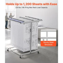 VEVOR Blueprint Storage Rack, Steel, Mobile Adjustable Blueprint Holder, Vertical Drawing Rack with Wheels, File Storage Organizer Stand, for Construction Plans Posters Home Office, Without Clamps