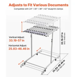 VEVOR Blueprint Storage Rack, Steel, Mobile Adjustable Blueprint Holder, Vertical Drawing Rack with Wheels, File Storage Organizer Stand, for Construction Plans Posters Home Office, Without Clamps