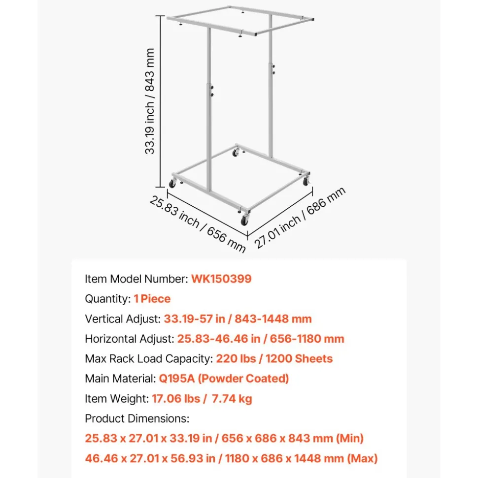 VEVOR Blueprint Storage Rack, Steel, Mobile Adjustable Blueprint Holder, Vertical Drawing Rack with Wheels, File Storage Organizer Stand, for Construction Plans Posters Home Office, Without Clamps