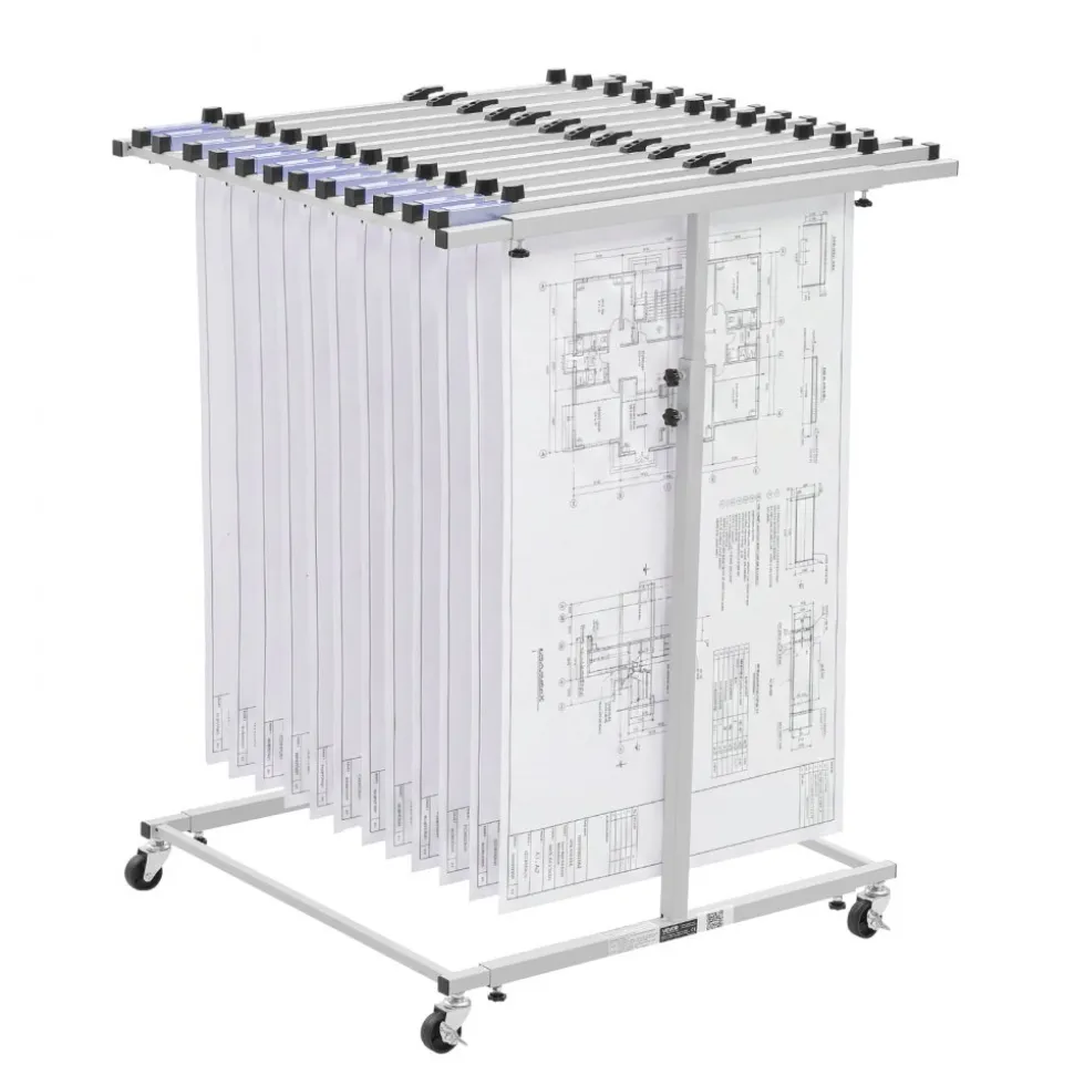 VEVOR Blueprint Storage Rack, Steel, Mobile Adjustable Blueprint Holder, Vertical Drawing Rack with Wheels, File Storage Organizer Stand, for Construction Plans Posters Home Office, Without Clamps