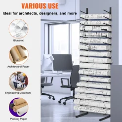 VEVOR Blueprint Storage Rack, Hanging Poster Display Rack 16-Tier, Vertical Blueprint Roll File Holder 2 Rolls/tire, Roll File Storage Rack for Blueprint Map Poster