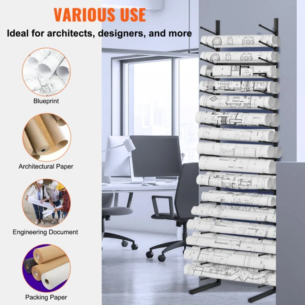 VEVOR Blueprint Storage Rack, Hanging Poster Display Rack 16-Tier, Vertical Blueprint Roll File Holder 2 Rolls/tire, Roll File Storage Rack for Blueprint Map Poster