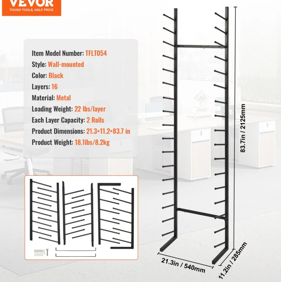 VEVOR Blueprint Storage Rack, Hanging Poster Display Rack 16-Tier, Vertical Blueprint Roll File Holder 2 Rolls/tire, Roll File Storage Rack for Blueprint Map Poster